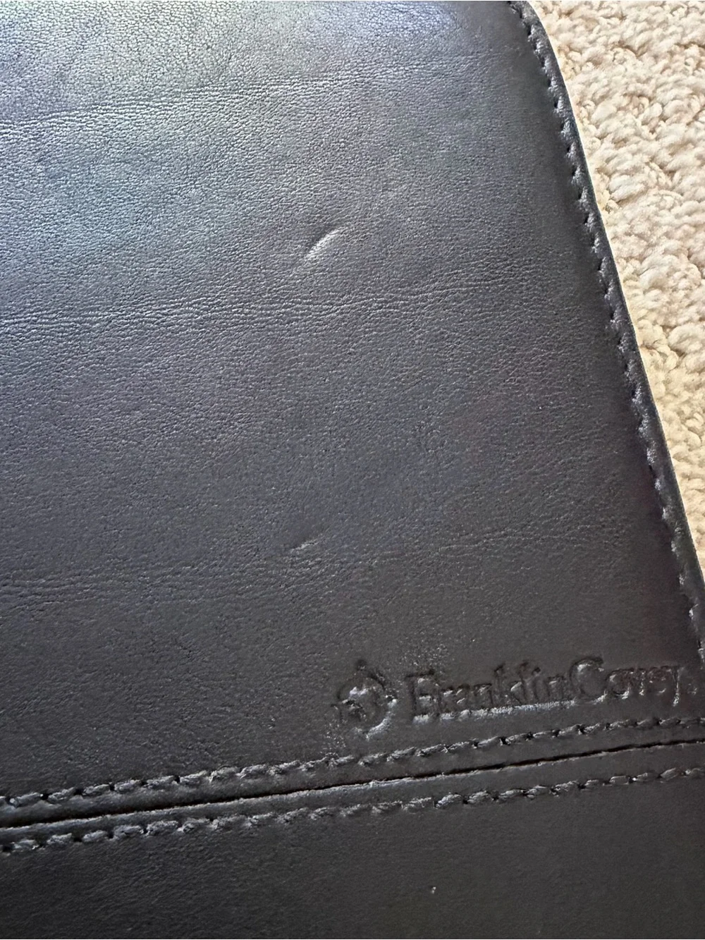 Franklin Covey Black Nappa Classic Leather Planner 7-Ring Binder Organizer Zip
